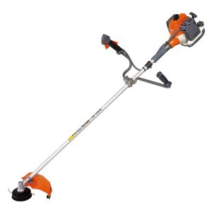 La débroussailleuse Oleo Mac SPARTA 381 T est montrée en orange et noir sur son côté gauche.