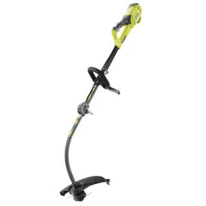 Sur un fond blanc se trouve la débroussailleuse Ryobi RLT1238I qui est verte et noire.